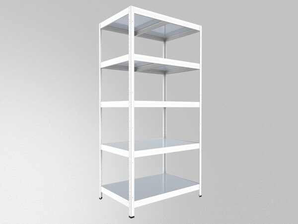 Kovový regál Biedrax 35 x 60 x 210 cm, bílý, 5 polic plech zinek, nosnost 150 kg na polici