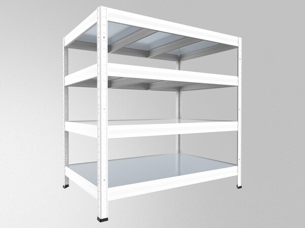 Kovový regál Biedrax 35 x 90 x 90 cm, bílý, 4 police plech zinek, nosnost 150 kg na polici