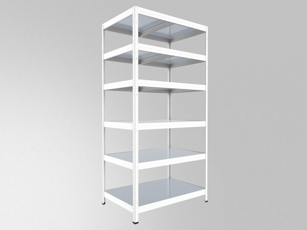 Kovový regál Biedrax 35 x 60 x 180 cm, bílý, 6 polic plech zinek, nosnost 150 kg na polici