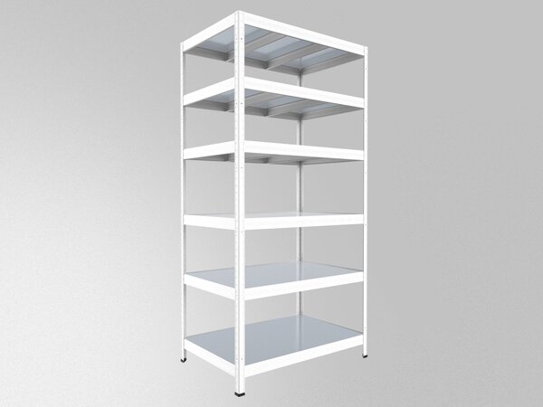 Regál do spíže Biedrax 35 x 90 x 210 cm, bílý, 6 polic plech zinek, nosnost 150 kg na polici