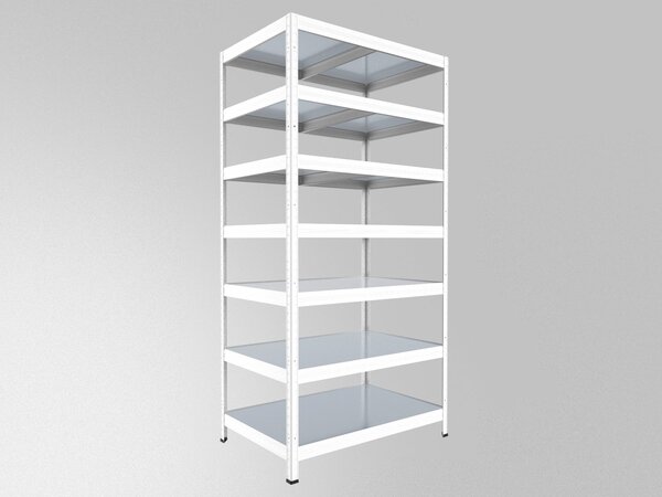 Kovový regál Biedrax 35 x 60 x 210 cm, bílý, 7 polic plech zinek, nosnost 150 kg na polici