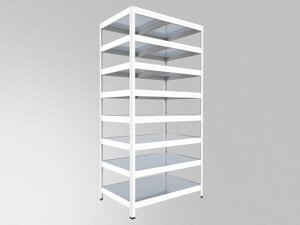 Kovový regál Biedrax 35 x 60 x 210 cm, bílý, 8 polic plech zinek, nosnost 150 kg na polici