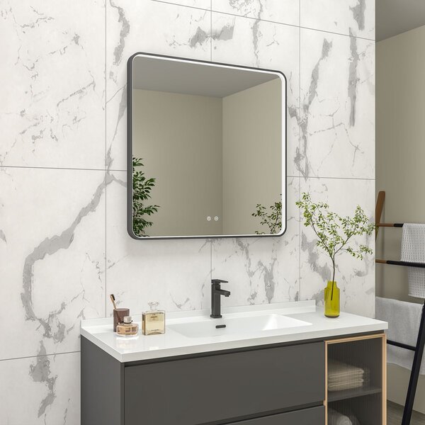 EBS Deira Zrcadlo hranaté 80x80 cm, kartáčovaná černá DEIRAZ8080LEDSBBK