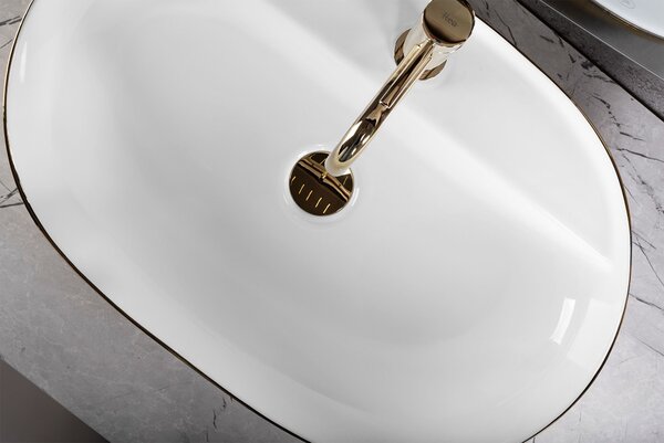 Umyvadlo na desku Rea Aura 61 White Gold Brush