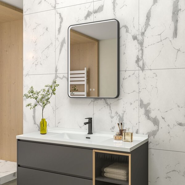 EBS Deira Zrcadlo hranaté 60x80 cm, kartáčovaná černá DEIRAZ6080LEDSBBK