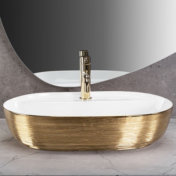Umyvadlo na desku Rea Aura 61 White Gold Brush