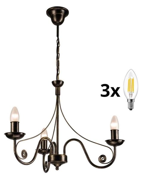 Brilagi - LED Lustr na řetězu STEFANO 3xE14/40W/230V černá patina