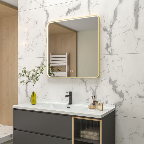 EBS Deira Zrcadlo hranaté 80x80 cm, kartáčovaná zlatá DEIRAZ8080LEDSMGK