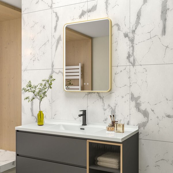 EBS Deira Zrcadlo hranaté 60x80 cm, kartáčovaná zlatá DEIRAZ6080LEDSMGK