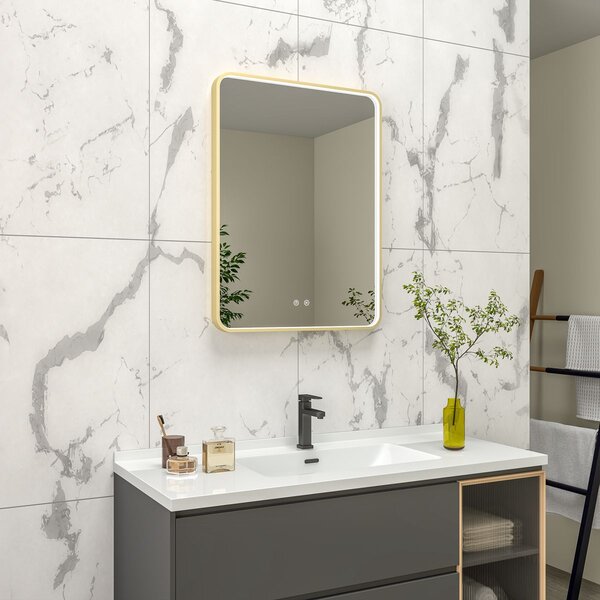 EBS Deira Zrcadlo hranaté 60x80 cm, kartáčovaná zlatá DEIRAZ6080LEDSMGK