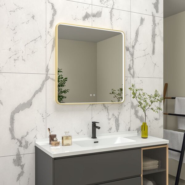 EBS Deira Zrcadlo hranaté 80x80 cm, kartáčovaná zlatá DEIRAZ8080LEDSMGK