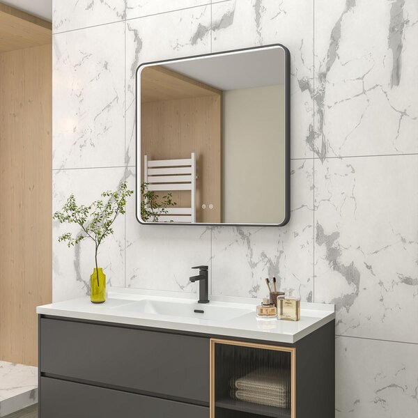 EBS Deira Zrcadlo hranaté 80x80 cm, kartáčovaná černá DEIRAZ8080LEDSBBK