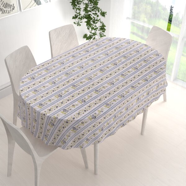 Biante Bavlněný oválný ubrus Sandra SA-348 Šedé popínavé květy a modré pruhy 100x140 cm