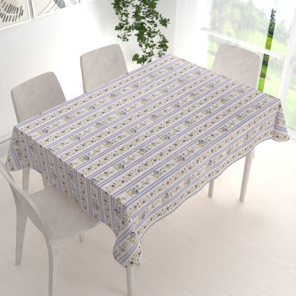 Biante Bavlněný obdélníkový ubrus Sandra SA-348 Šedé popínavé květy a modré pruhy 60x100 cm