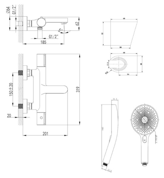 Kielle Oudee Vanová termostatická baterie se setem, chrom 10302SNT10 1 set