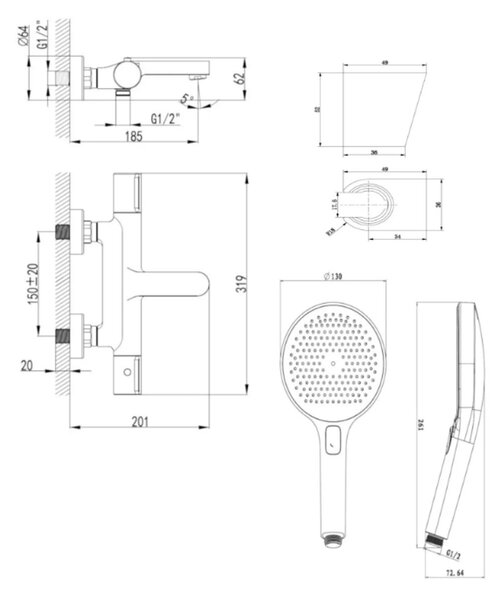 Kielle Oudee Vanová termostatická baterie se setem, chrom 10302SNT30 1 set