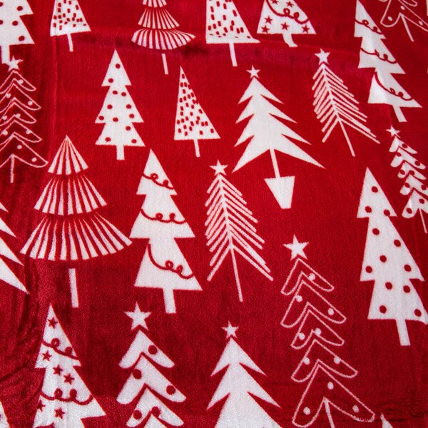Vánoční mikroplyšová beránková deka CHRISTMAS TREES červená Rozměr: 160 x 200 cm