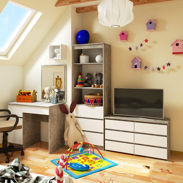 Ak furniture Komoda CL 100 cm 6 zásuvek beton/bílá