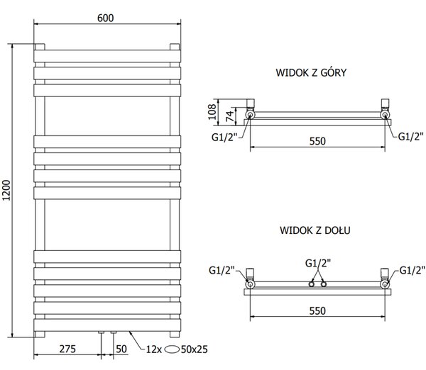 Mexen Jupiter topné těleso 1200 x 600 mm, 594 W, černá, W107-1200-600-00-70