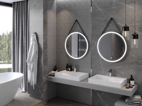 Mexen Reni, LED koupelnové zrcadlo s podsvícením 70x70 cm, 6000K, černý rám, ochrana proti zamlžování, 9812-070-070-611-70