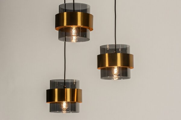 Závěsné svítidlo nad jídelní stůl Retro 70er Trio Round Black and Gold (LMD)