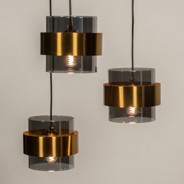 Závěsné svítidlo nad jídelní stůl Retro 70er Trio Round Black and Gold (LMD)