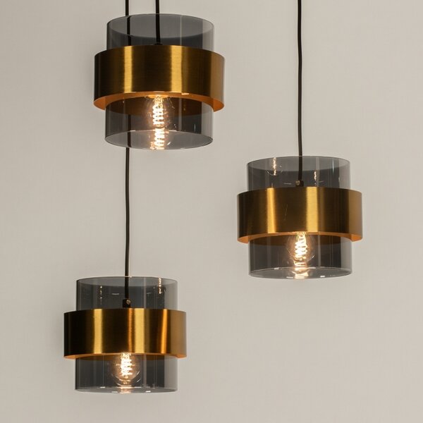 Závěsné svítidlo nad jídelní stůl Retro 70er Trio Round Black and Gold (LMD)