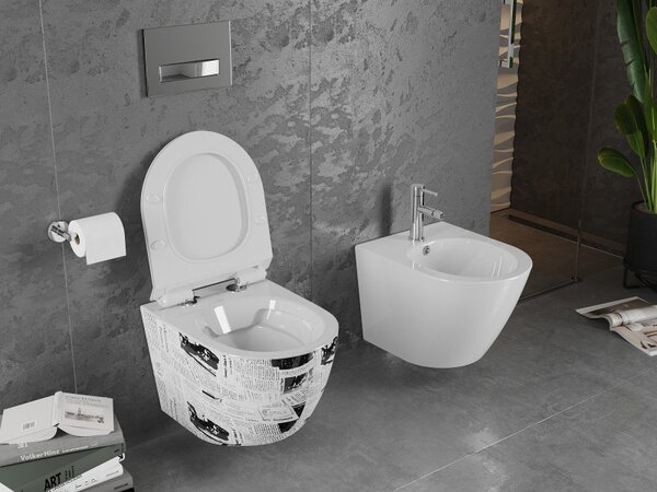 Mexen Lena WC mísa Rimless s pomalu padajícím slim sedátkem, duroplast, bílá vzor - 30224099