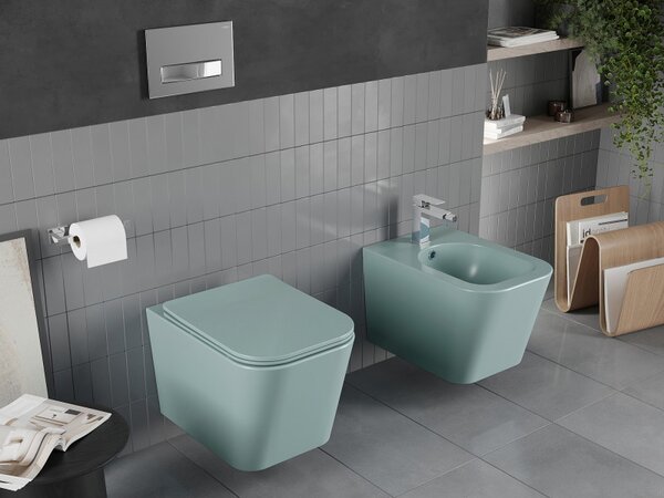 Mexen Teo, závěsné WC Rimless s WC deskou slim, duroplast, zelená matná, 30854048