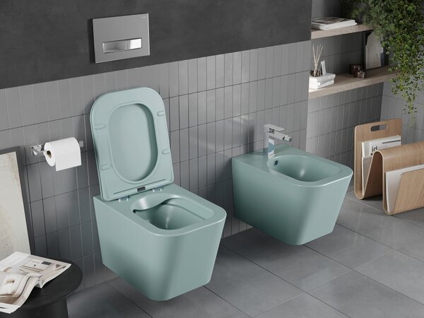Mexen Teo, závěsné WC Rimless s WC deskou slim, duroplast, zelená matná, 30854048