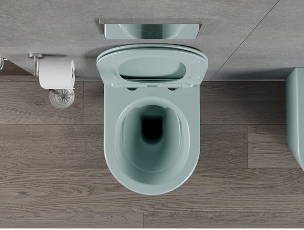 Mexen Rico, závěsné WC Rimless s WC deskou slim, duroplast, zelená matná, 30724048