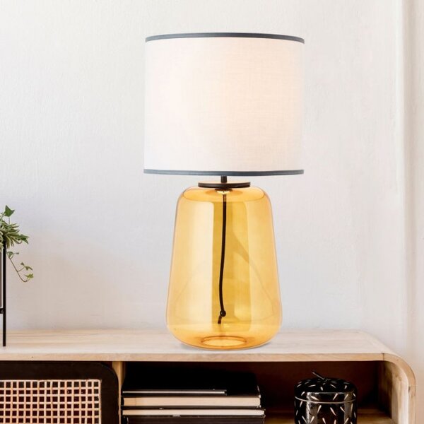 Brilliant 94546/22 Velká stolní lampa HYDRA žluté sklo, šedá textilie