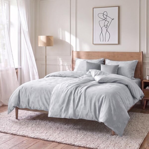 Povlečení EXCLUSIVE TENCEL PLUS peříčka světle šedá 140 x 200/70 x 90 cm