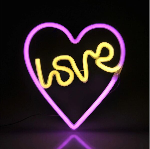 LED Neonová nástěnná dekorace LOVE LED/3W/3xAA USB růžová