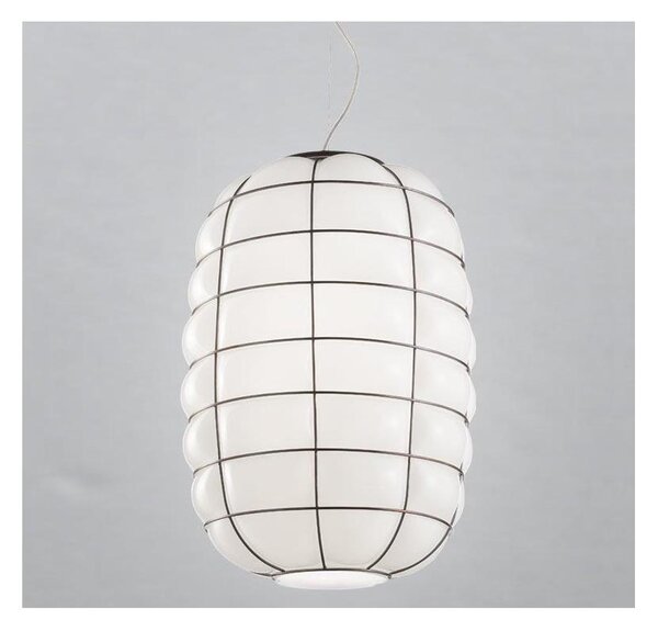SIRU - Lustr na lanku LANTERNA 1xE27/60W/230V pr. 32 cm černá/bílá benátské sklo