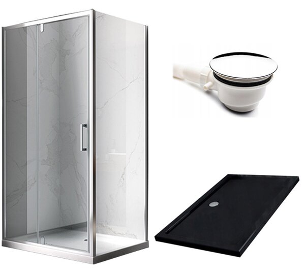 BPS-koupelny Obdélníkový sprchový kout KZ06B 100x80 chrom/transparent + vanička ST03A BL černá