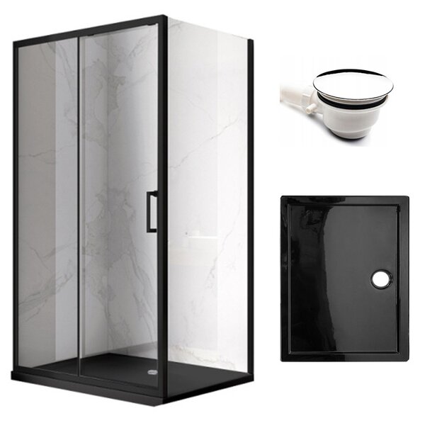 BPS-koupelny Obdélníkový sprchový kout KZ103 BL 90x80 černý/transparent + vanička ST03E BL černá