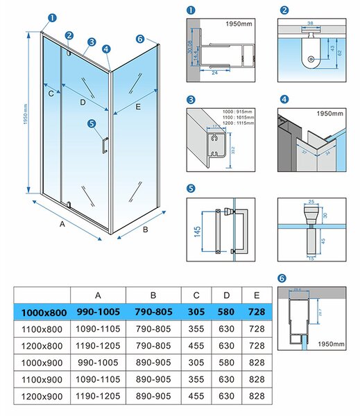 BPS-koupelny Obdélníkový sprchový kout KZ06B 100x80 chrom/transparent + vanička ST03A BL černá