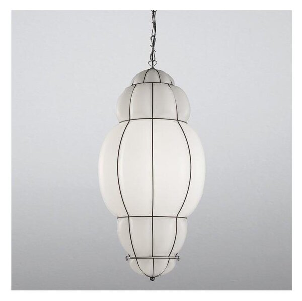 SIRU - Lustr na řetězu RIVISTO 1xE27/60W/230V pr. 45 cm černá/bílá benátské sklo