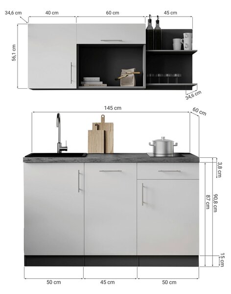 MINIKUCHYNĚ 145 cm Respekta - Online Only kuchyňské linky, Online Only