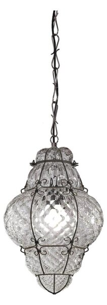 SIRU - Lustr na řetězu CLASSIC 1xE27/60W/230V pr. 30 cm čirá/černá benátské sklo
