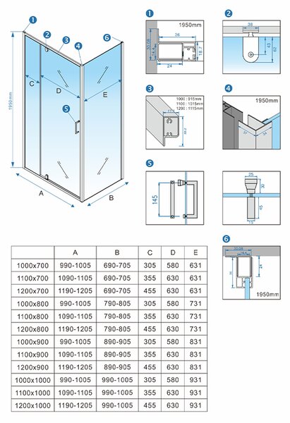 Hydrosan Obdélníkový sprchový kout ZES KZ06D 120x80 chrom/transparent - bez vaničky