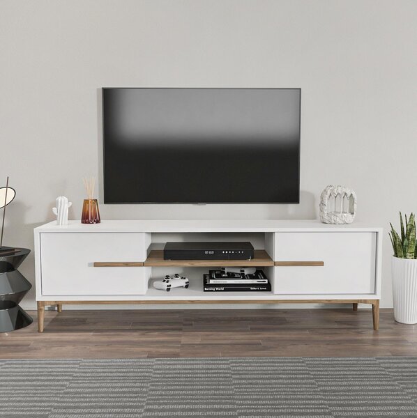 TV skříňka Eslametta (bílá + ořech). Akce -26%