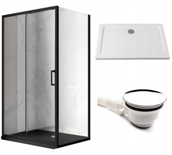 BPS-koupelny Obdélníkový sprchový kout KZ103C BL 120x80 černá/transparent + vanička ST03C WH bílá