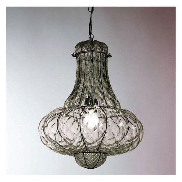 SIRU - Lustr na řetězu DOGE 1xE27/60W/230V pr. 30 cm čirá/černá benátské sklo
