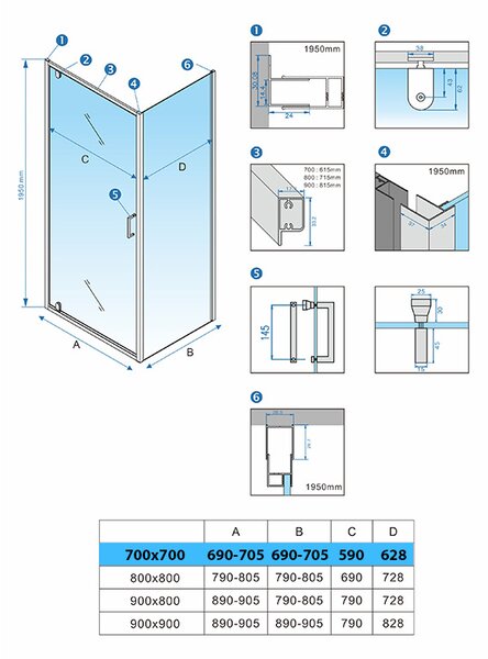 BPS-koupelny Čtvercový sprchový kout ZES KZ04 70x70 chrom/transparent - bez vaničky