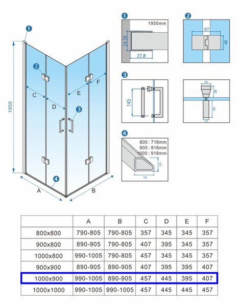 BPS-koupelny Obdélníkový sprchový kout ZES KZ13A BL 100x90 černá/transparent - bez vaničky