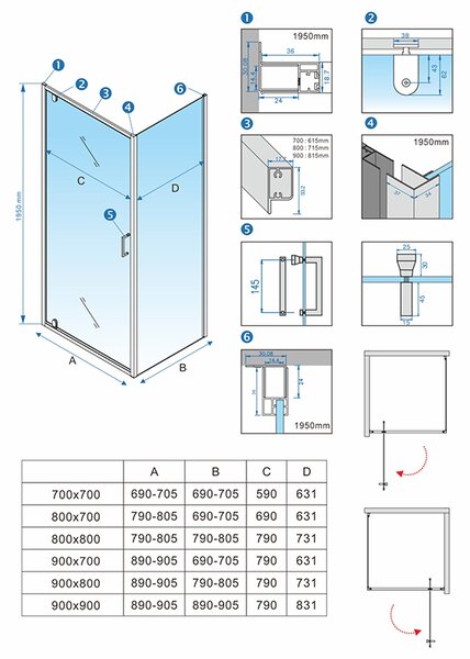 BPS-koupelny Čtvercový sprchový kout ZES KZ04B BL 80x80 černá/transparent - bez vaničky