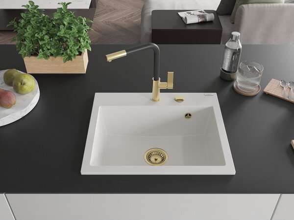 Mexen Oscar, 1-komorový granitový dřez 580x490x205 mm, bílá, 6519581000-20-G