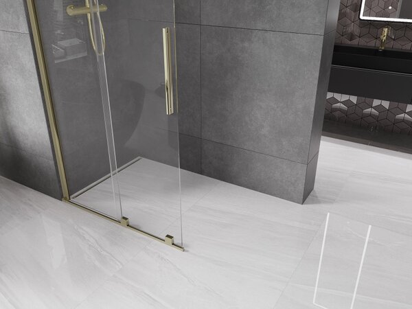Mexen Velar, posuvné dveře do otvoru typ Walk-In 80 cm, 8mm čiré sklo, zlatá lesklá, 871-080-000-03-50